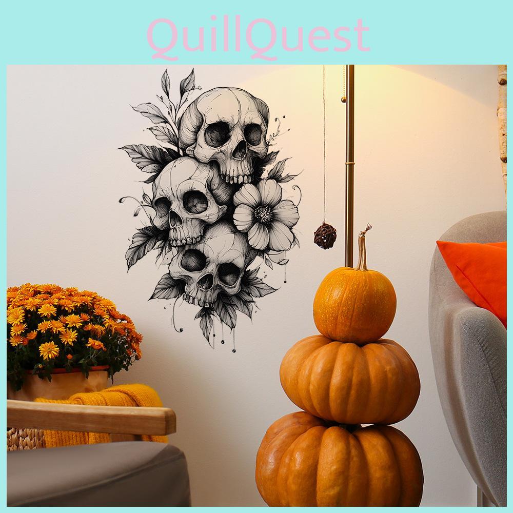 And Halloween Black White Skull And Flower Home Decoration Wall Stickers