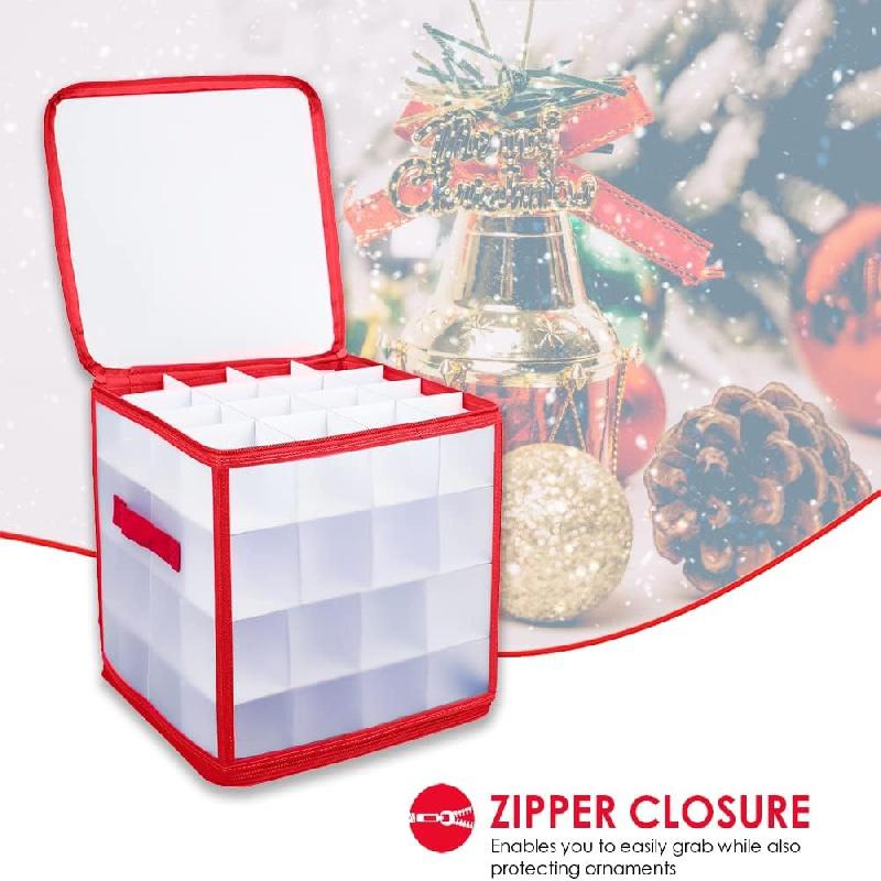 1pc Christmas Ornament Storage Box With 64 Compartments, Snowflake Christmas Ball Storage Containers With Zippered