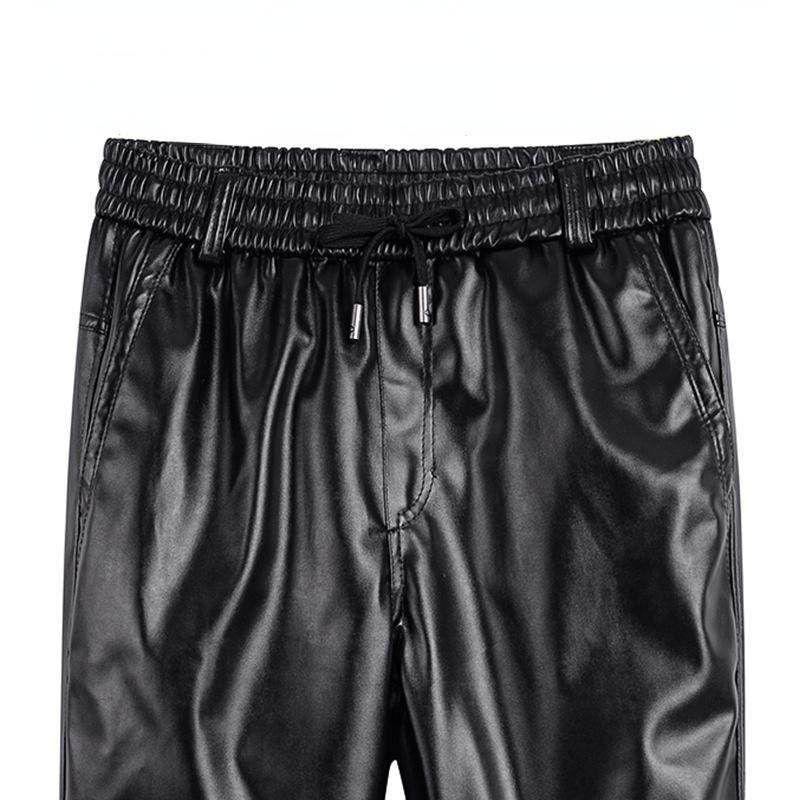 Autumn/winter Elastic Waist Leather Trousers Pu Men's Work Trousers, Oil Proof, Waterproof and Warm Keeping