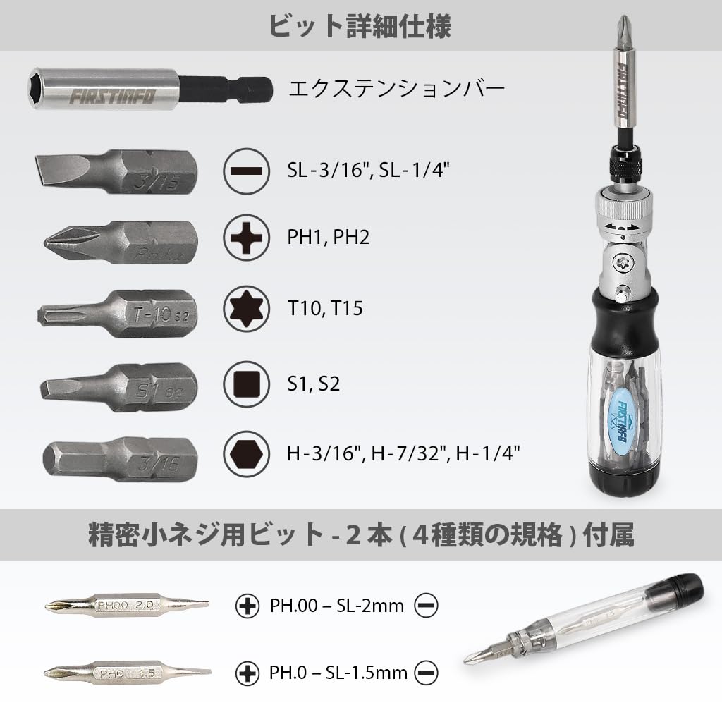 Ryosho FIRSTINFO TOOLS Ratchet Driver Set with to 7mm Bits for Eyeglass Watch Battery Furniture and Computer Repair 14-in-1 1.5mm Repair, Replacement,