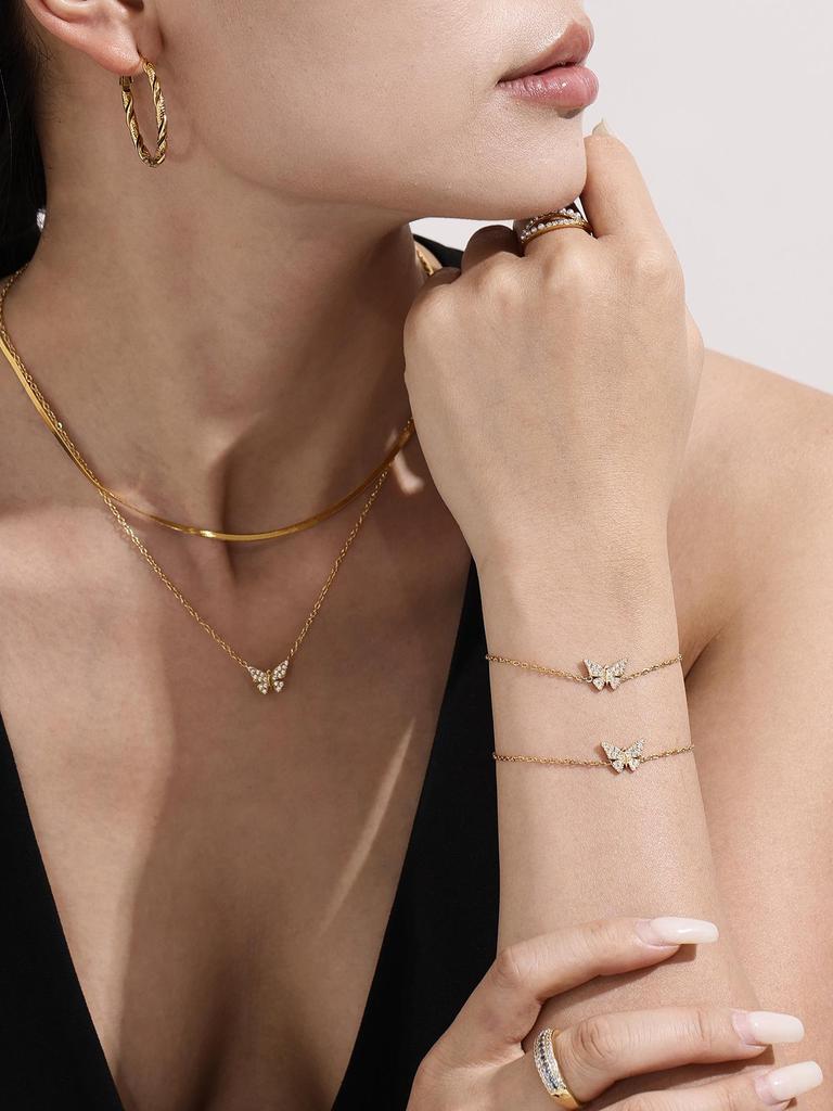 Oumaka Butterfly Zircon Clavicle Necklace & Bracelet Set - 5A Quality, Stainless Steel, Individual Design