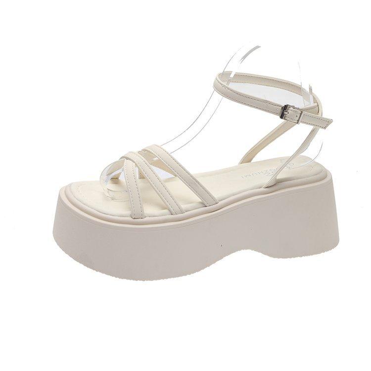 French muffin thick-soled simple temperament with sandals women's shoes 2025 new summer height-increasing Roman shoes