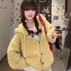 Women's top hooded autumn soft waxy yellow knitted cardigan women wear loose lazy sweater jacket