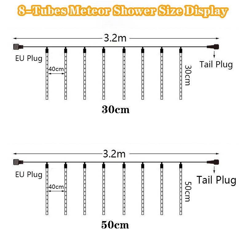 LED Meteor Shower Rain Lights Waterproof Falling Raindrop Fairy String Light Christmas Decoration 2025 Outdoor Holiday Party