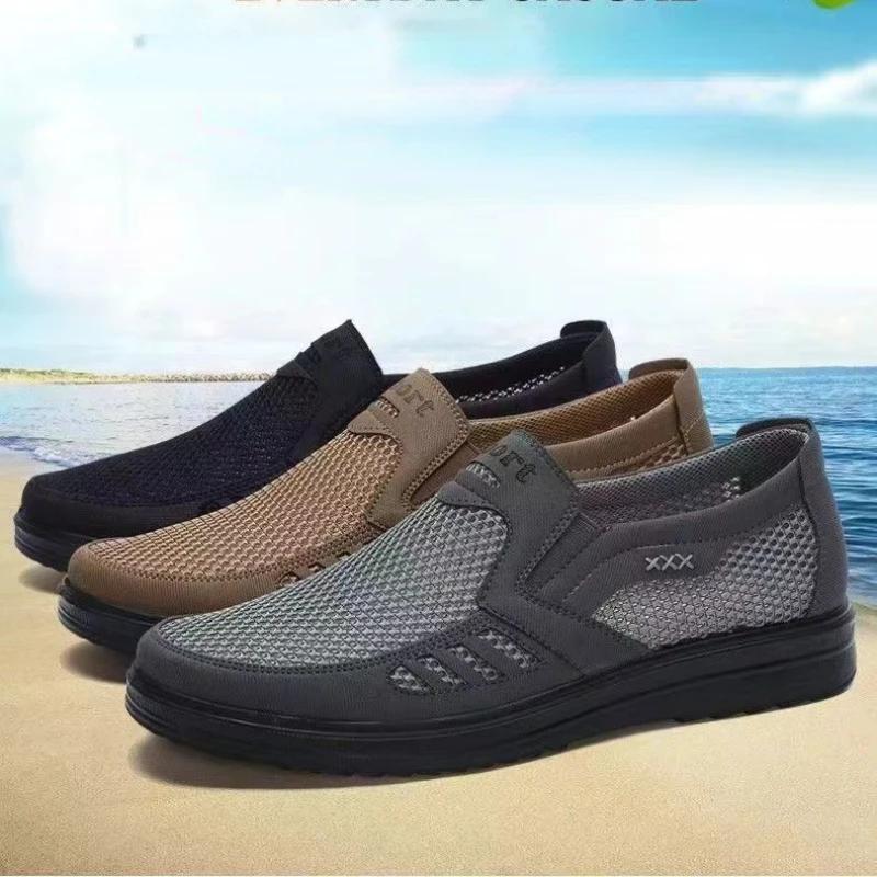 2024 Spring Men Mesh Shoes Tenis Breathable Soft Bottom Casual Shoes Lightweight Non-Slip Black Work Shoes Sneakers for Man