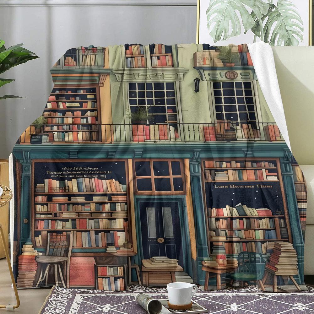 Vintage Book Store Throw Soft Flannel Throw Summer Ac Blanket Lightweight Cool Nap Blanket For Sofa Bed Couch Travel