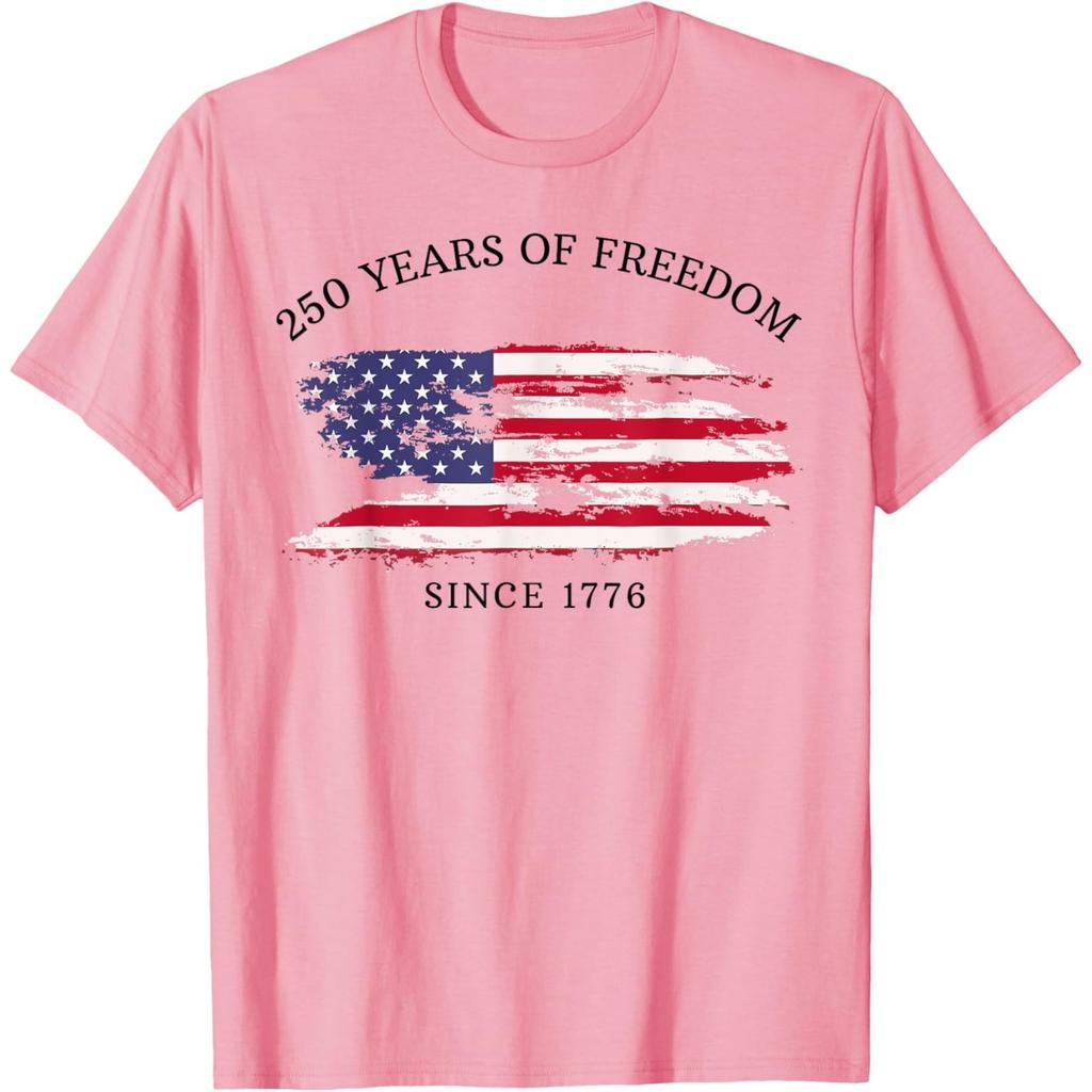 250 Years of Freedom Since 1776 American Flag Graphic Tee Casual Short Sleeve T-Shirt
