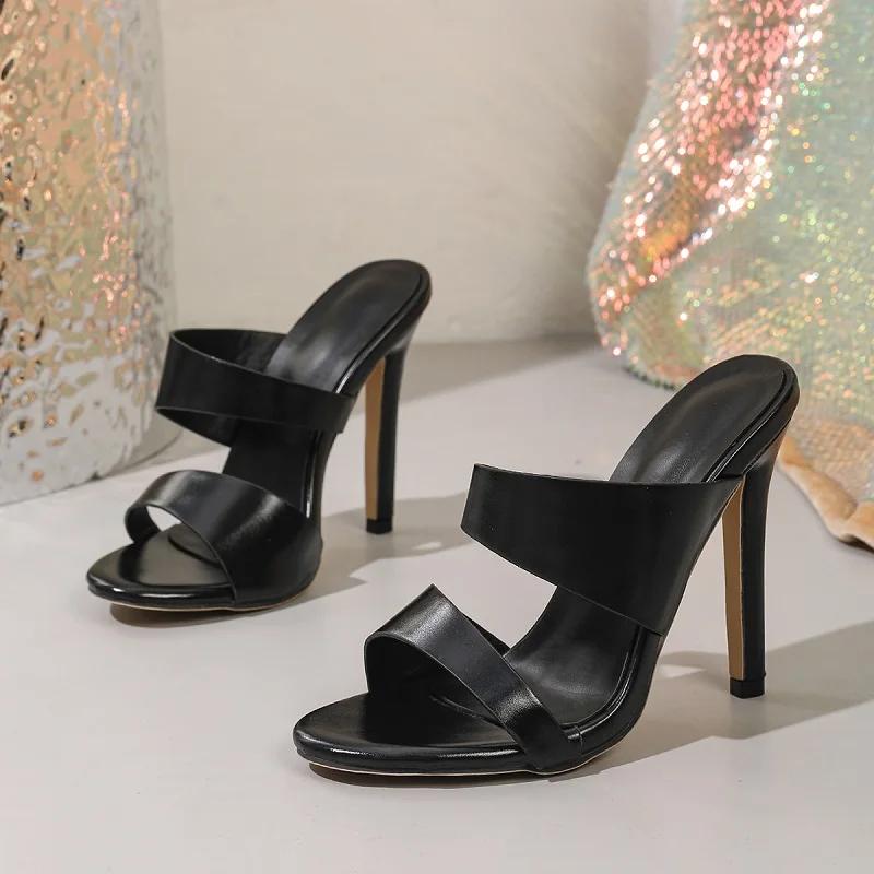 

Eilyken Wine Red Patent Leather Women s Mules Square Toe Thin High Heel Slippers Double Strap Open Toe Slip On Party Sandals 35 чёрный