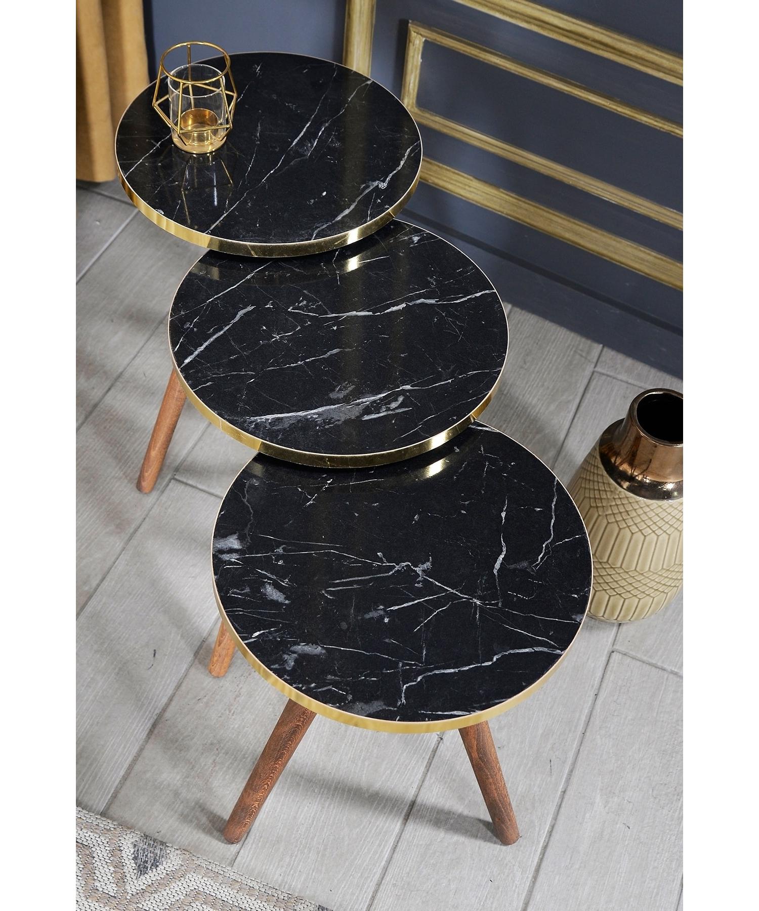 

Nesting Table 3-Set Wooden Turned Leg Gold Bendir 2098