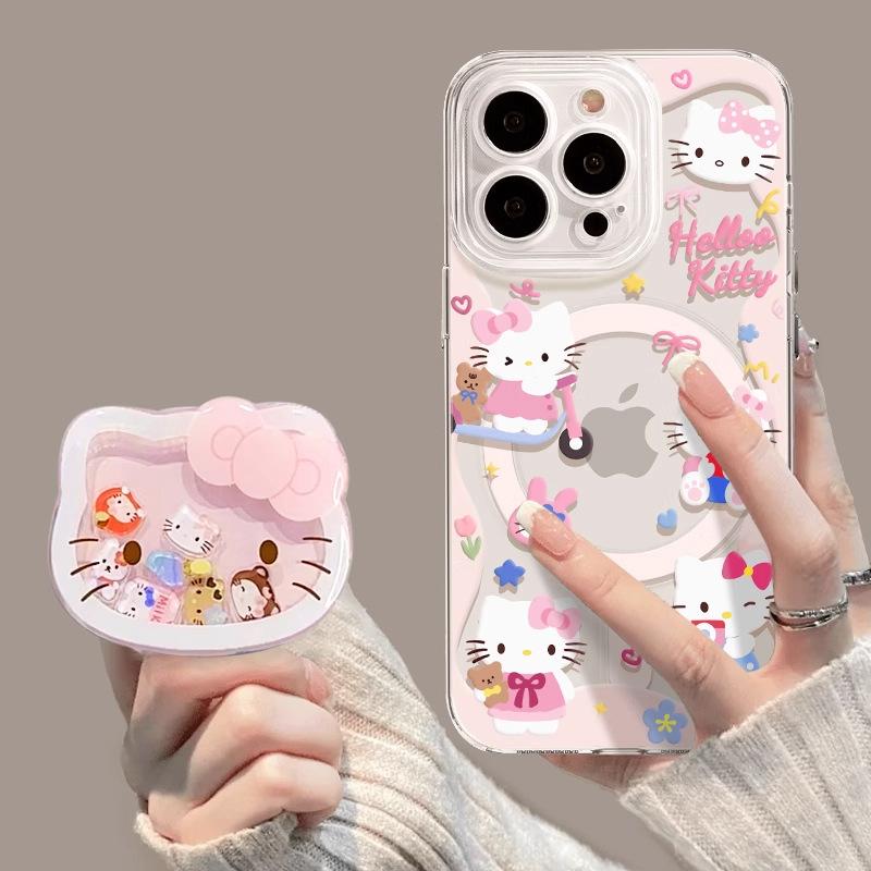 Kitty cat apple 17promax magnetic mobile phone case iPhone17pro with bracket 17 transparent case