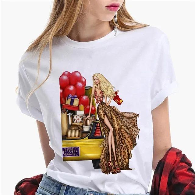 Damen T-Shirts Weibliches T-Shirt Cartoon Kleidung Kurzarm Lässig Reise Glückliche Zeit Süßes Hemd Mode Dame Grafik-T-Shirt Oberteil