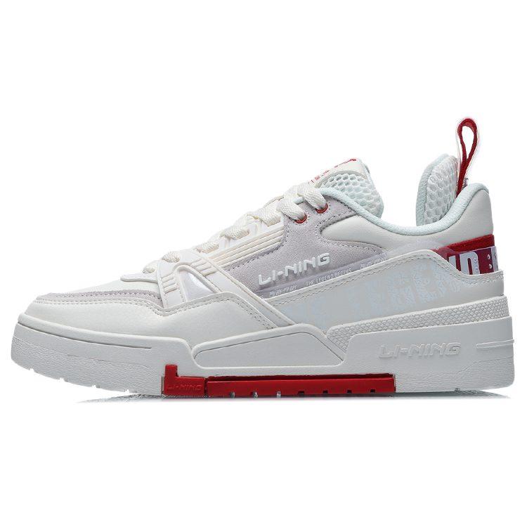 Li Ning 001 BTC Slip Resistant Abrasion Resistant Low Top Skateboard Shoes Women's White Red AECR002-4
