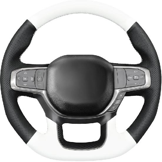 

MEWANT Hand Sewn White Leather Steering Wheel Cover Wrap for Dodge Ram 1500 TRX 2021-2024 Steering Wheel Accessories for Dodge Ram 1500 TRX 7：White&Black Leather