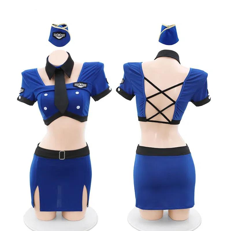 Sexy Stewardess Uniform Policewoman Office Girl Role Play Costume Stewardess Cute Wrap Skirt Sexy Lingerie Uniform Temptation