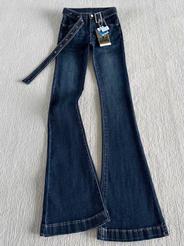 Damen 2026 Retro High-Waist Dunkelblaue Micro-Flare Jeans