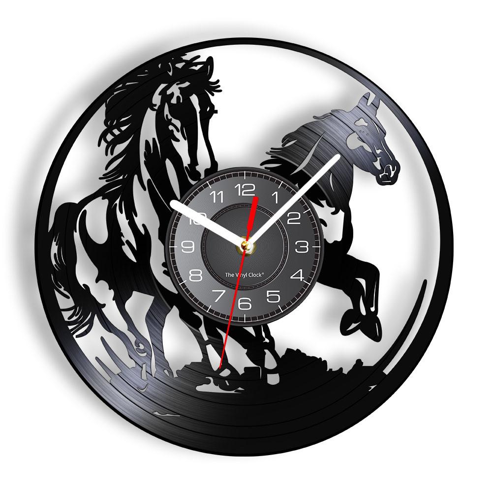 Galloping Horses Wall Art Interior Design Wall Clock Vinyl Record Clock Home Decor Mustang Wild Horse In The Wind Horse Gift