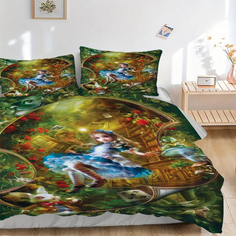 Alice Wonderland Print 3Pcs Bedding Setduvet Cover With 2 Bedropillowcase Home Birthday Gift