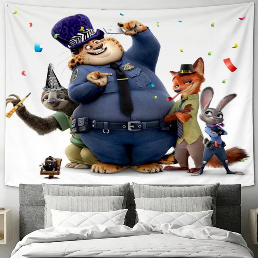 Zootopia 2 Nick Judy Tapestry Camping Party Dorm Home Daily Decor Backdrop Flat Print