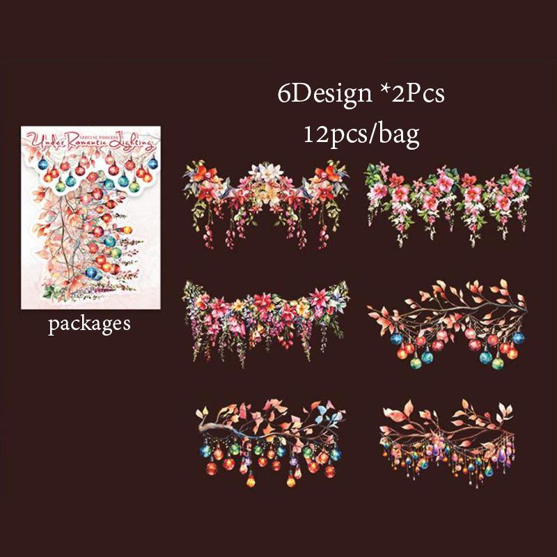 

6 стилей 12 шт./уп световые украшения пейзаж ракушки световые наклейки для DIY справочник дневник телефон чехол украшение стеклянной чашки