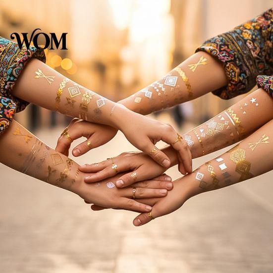 Decorative Body Art Decals Golden Silver-color Metallic Tattoo Sticker for Women Girls, Temporary Hypoallergenic Stickers Face Arm Decoration,