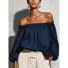 Camicia Casual da Donna S a Spalle Scoperte con Maniche a Lanterna Lunghe e Colore Unito