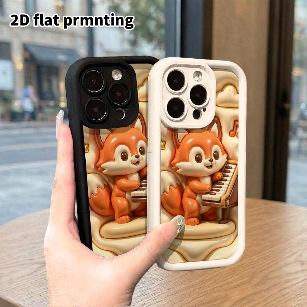 Phone case: 2D flat design suitable for iPhone 18 17 16 15 14 13 Pro protective case, little fox playing the piano, perfect Christmas and Halloween ho