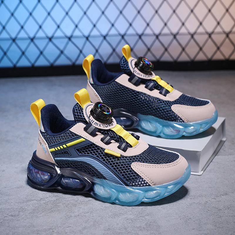 Boys shoes 2025 spring and summer new single net children's rotating button sports shoes medium and older children's casual shoes