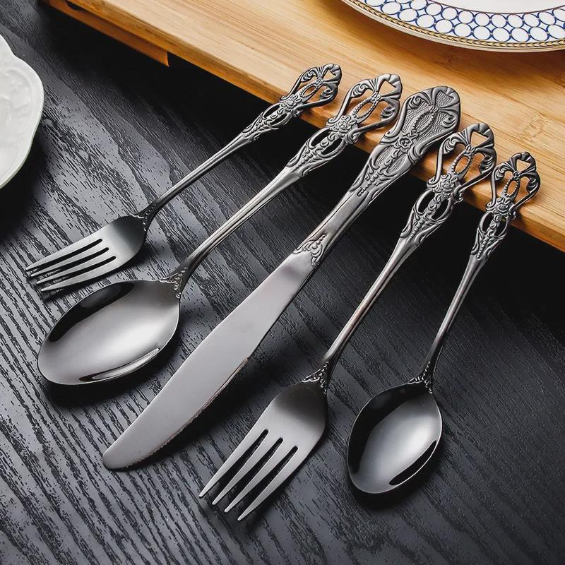 Stainless Steel Cutlery Set: Royal Steak Knife, Dessert Spoon, Salad Fork, Ice Spoon