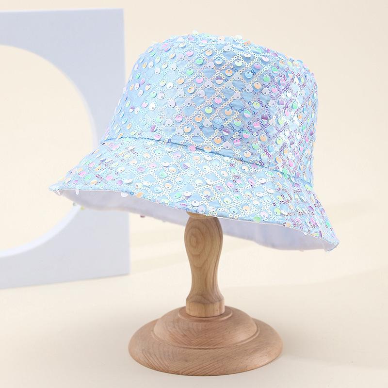 Wind Mixed Color Sequined Bucket Hat Female Fashion Versatile Internet Celebrity Face Small Hat Female Foldable Basin Hat