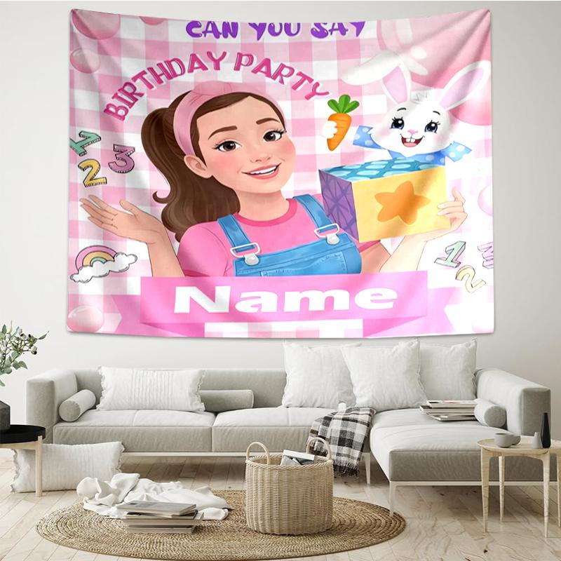 Custom Name Ms. Rachel Print Tapestry, Backdrop, Easy Setup, Ideal for Bedroom, Office & Living Room, with Aesthetic Wall Hanging Decor.