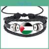 Diseño de Bandera Palestina Pulsera de Cuero Multicapa con Piedras Preciosas Pulsera de Cuerda de Cuero Hecha a Mano Venta al por Mayor