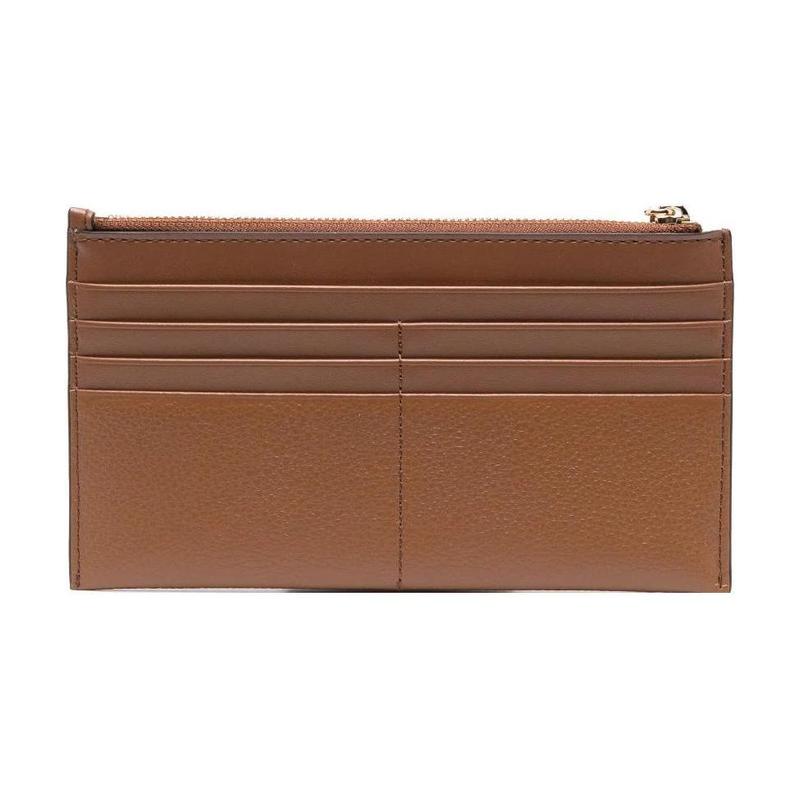 Michael Kors Empire Gold Logo Plates Top Zipper Closure Calfskin Wallet Women's Light Brown