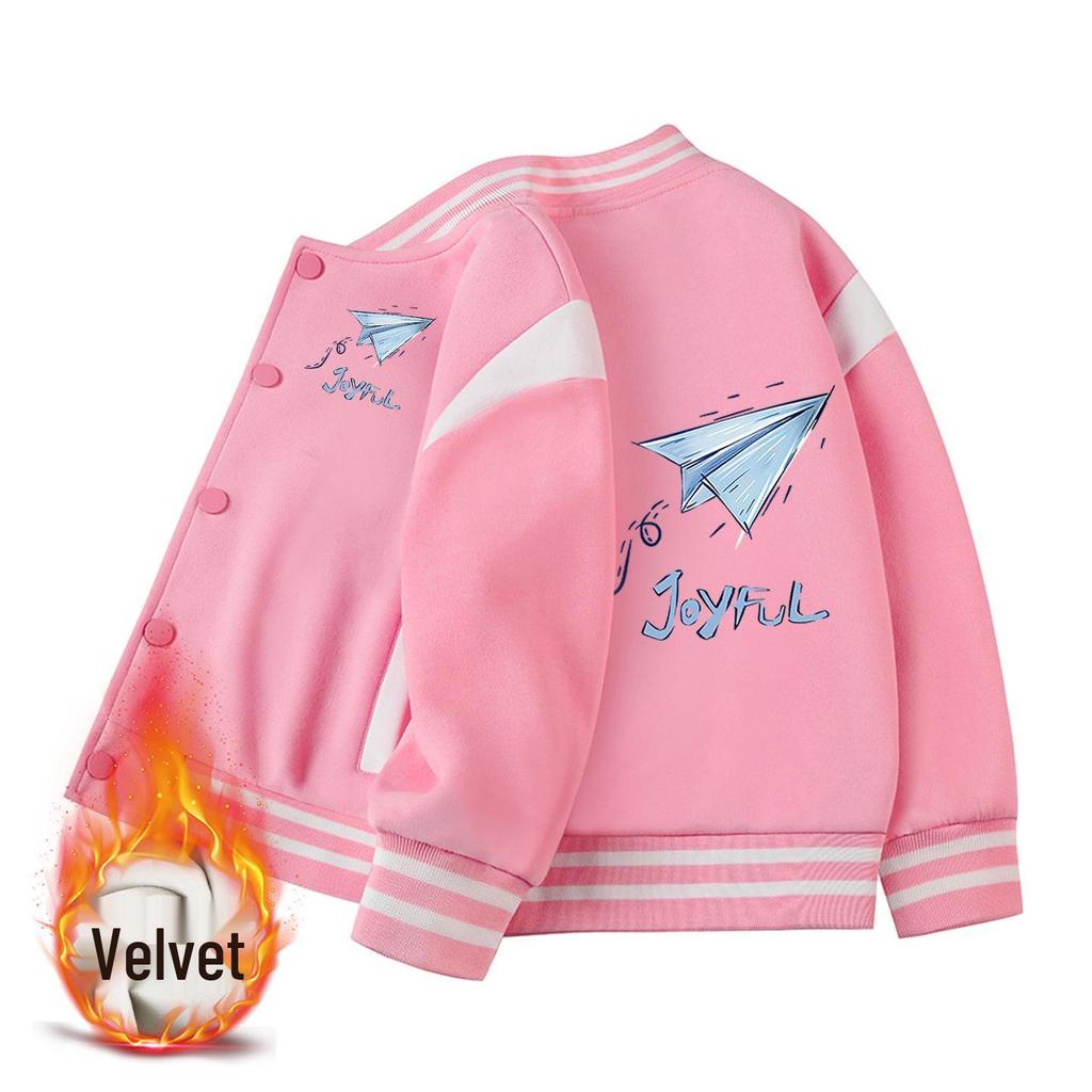 Kids' Autumn/Winter Baseball Jacket - Boys' & Girls' Medium/Large Plus Velvet Spring/Fall/Winter Outerwear