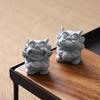 A Pair Lucky Stone Lion Statuette Bluestone Carving Chinese Mascot Home Room Office Potted Fish Tank Ornaments High Quality Gift
