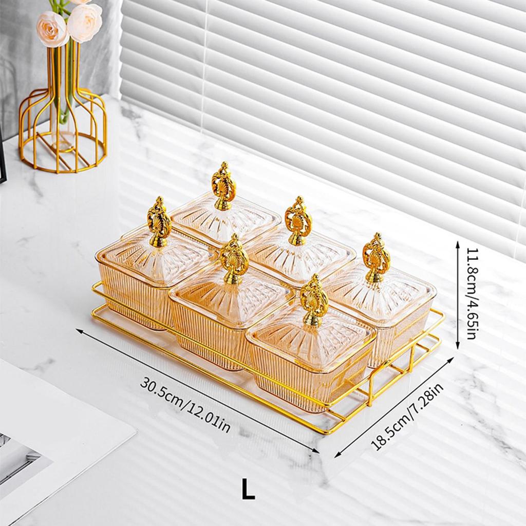 Condiment Tray Serving Platter with Lidded Bowls Divided Snack Dishes Rack Fruit Dessert Organizer