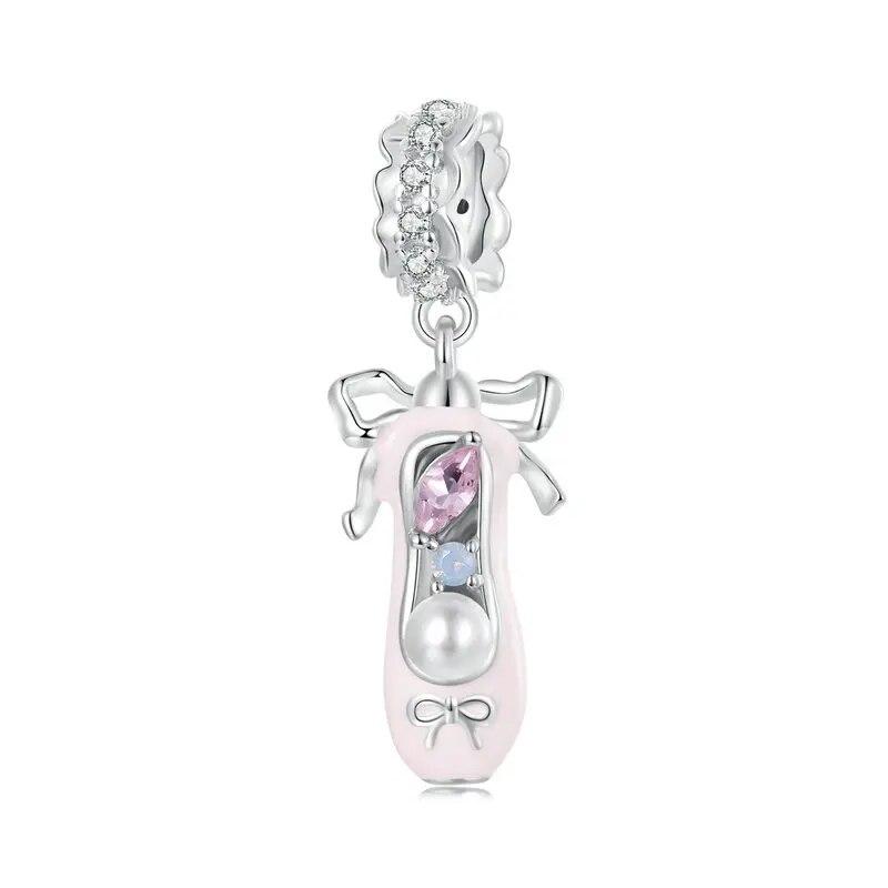 WOSTU 925 sterlingsølv rosa ballett jente sjarmsløyfe sikkerhetskjede drømmende hjerte perlepass original armbånd DIY eventyrgave