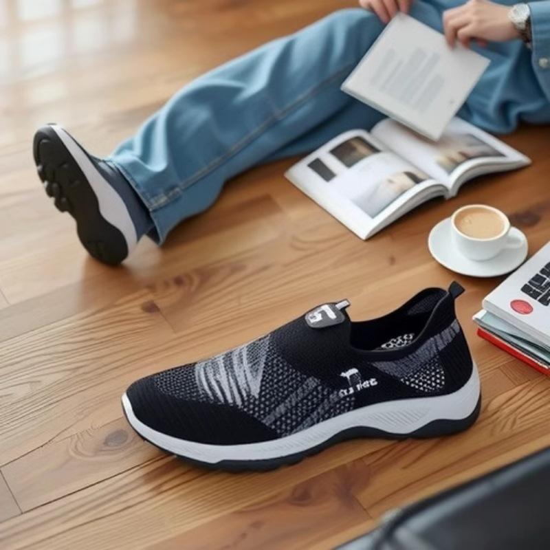 Manufacturer men's new mesh shoes breathable casual walking shoes export flying woven sports shoes lazy one pedal