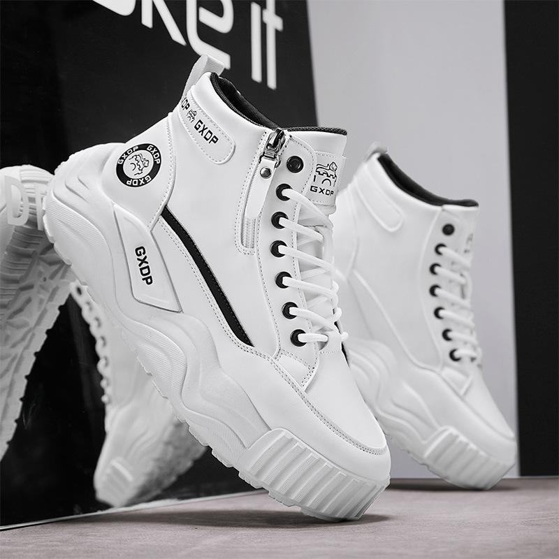 

Men s shoes leather surface waterproof spring versatile Internet celebrity personality thick sole heightening sports and leisure shoes street shot Kor 39