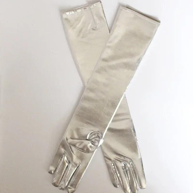 Long Patent Leather Gloves Sexy Coated Gloves Gold Silver Glossy Leather Long Gloves Steel Pole Stage Performance Gloves Y2k