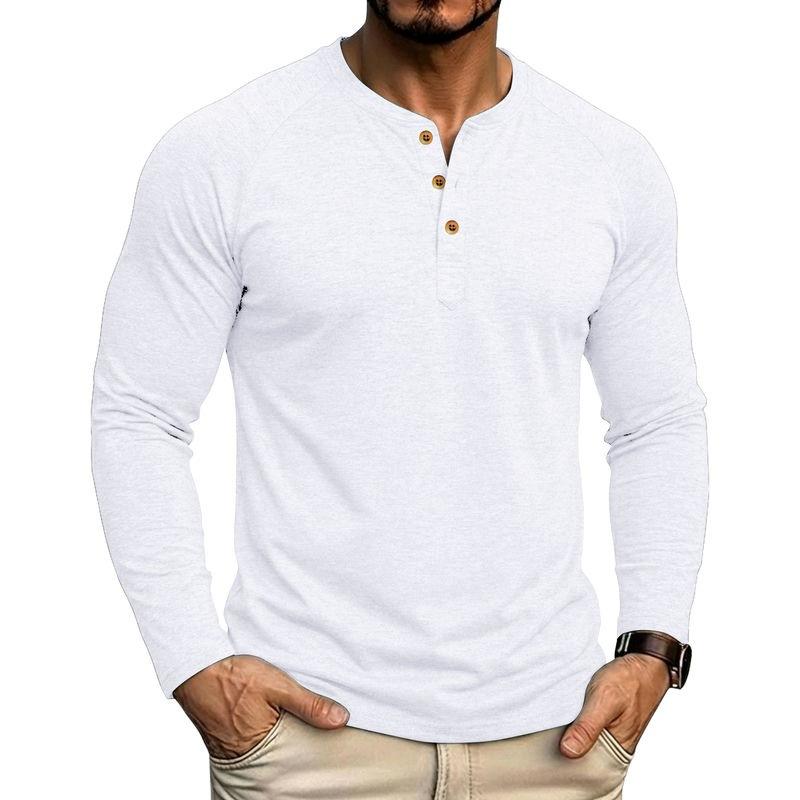 Mens Classic Style Henley Pullover Tops Raglan Long Sleeve Solid Color Daily Casual Wear Crew Neck Basic T Shirts