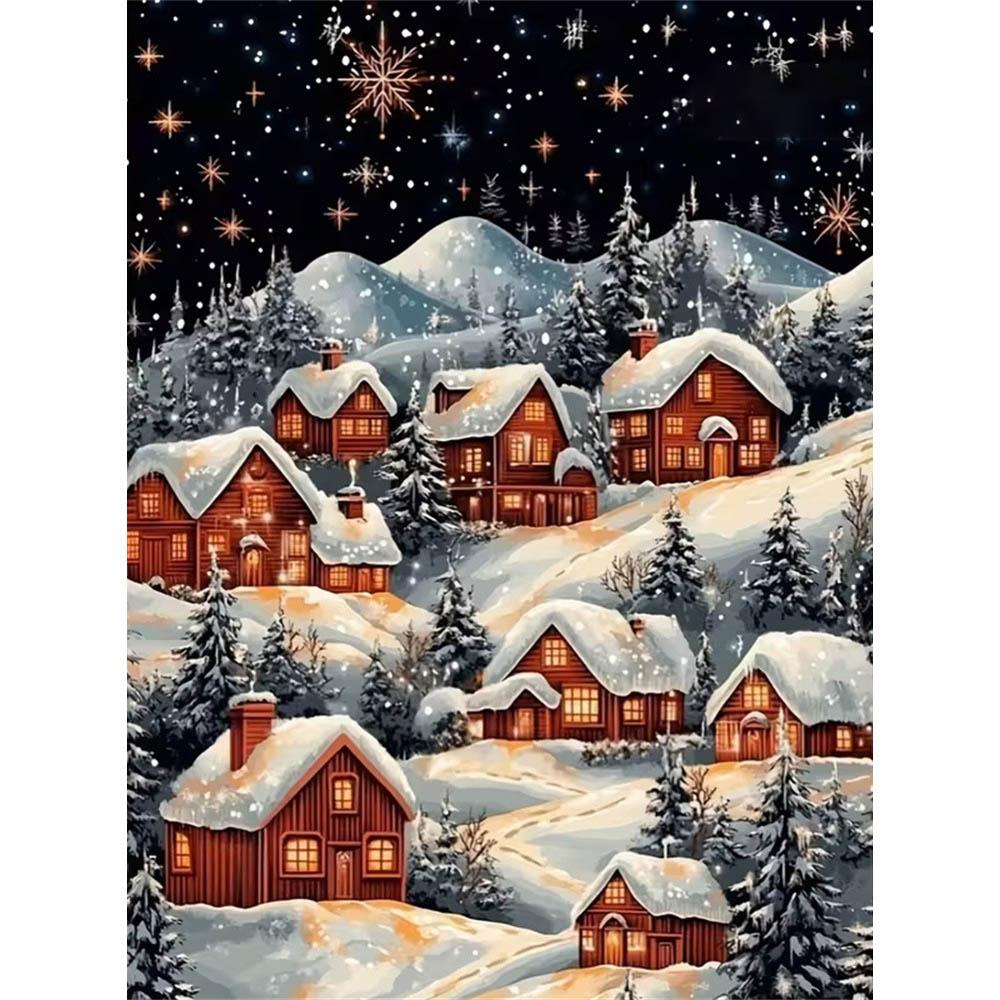

Snow House Scenery 5D Full Diamond Gemstone Art Painting Set, DIY Diamond Painting Art Crafts Decoration Home Wall Round 20x30cm