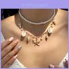 Bohemian Starfish Shell Bead Necklace With Layered Chain For Women
