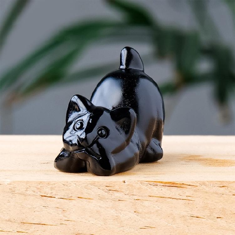 Kristall Katzen Statue Geschnitzter Stein Tier Miniatur Figur Ornament für Heimdekorationen Symbol für Schutz und Glück