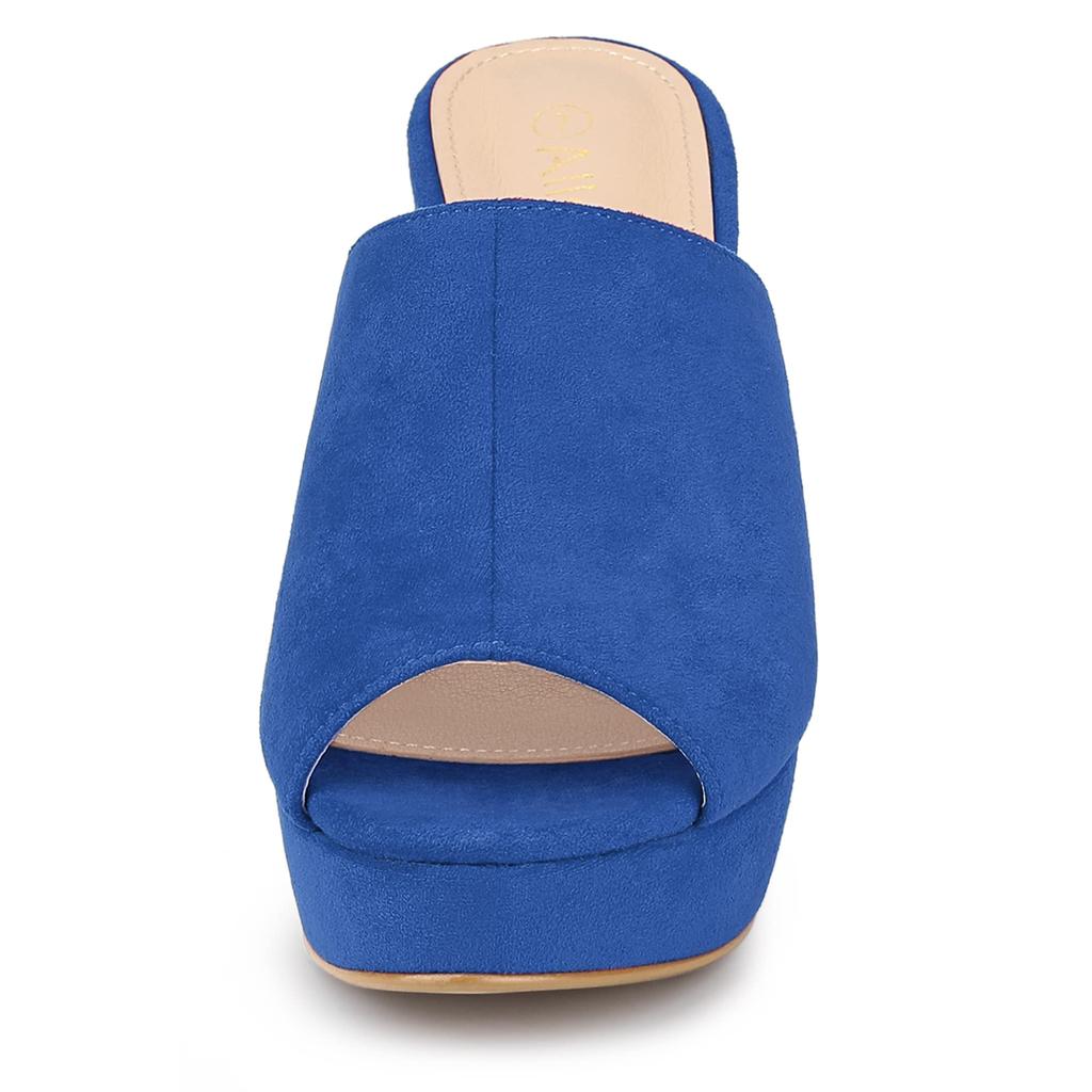 Allegra K Women's Platform Clog Sandals with Chunky Heel and Open Toe, Dark Blue, Size 24.0cm