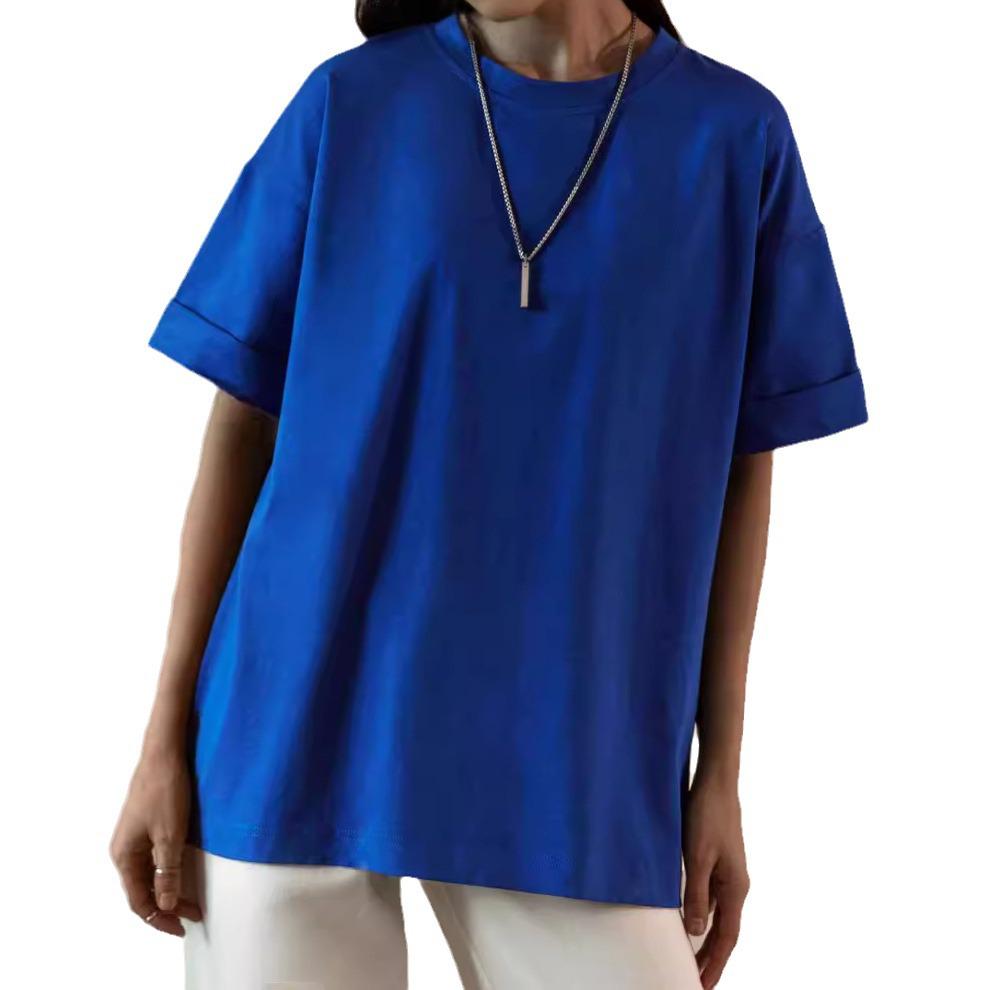 2024 European & American Women's Casual Loose Solid Color Short-Sleeved T-Shirt for Spring/Summer