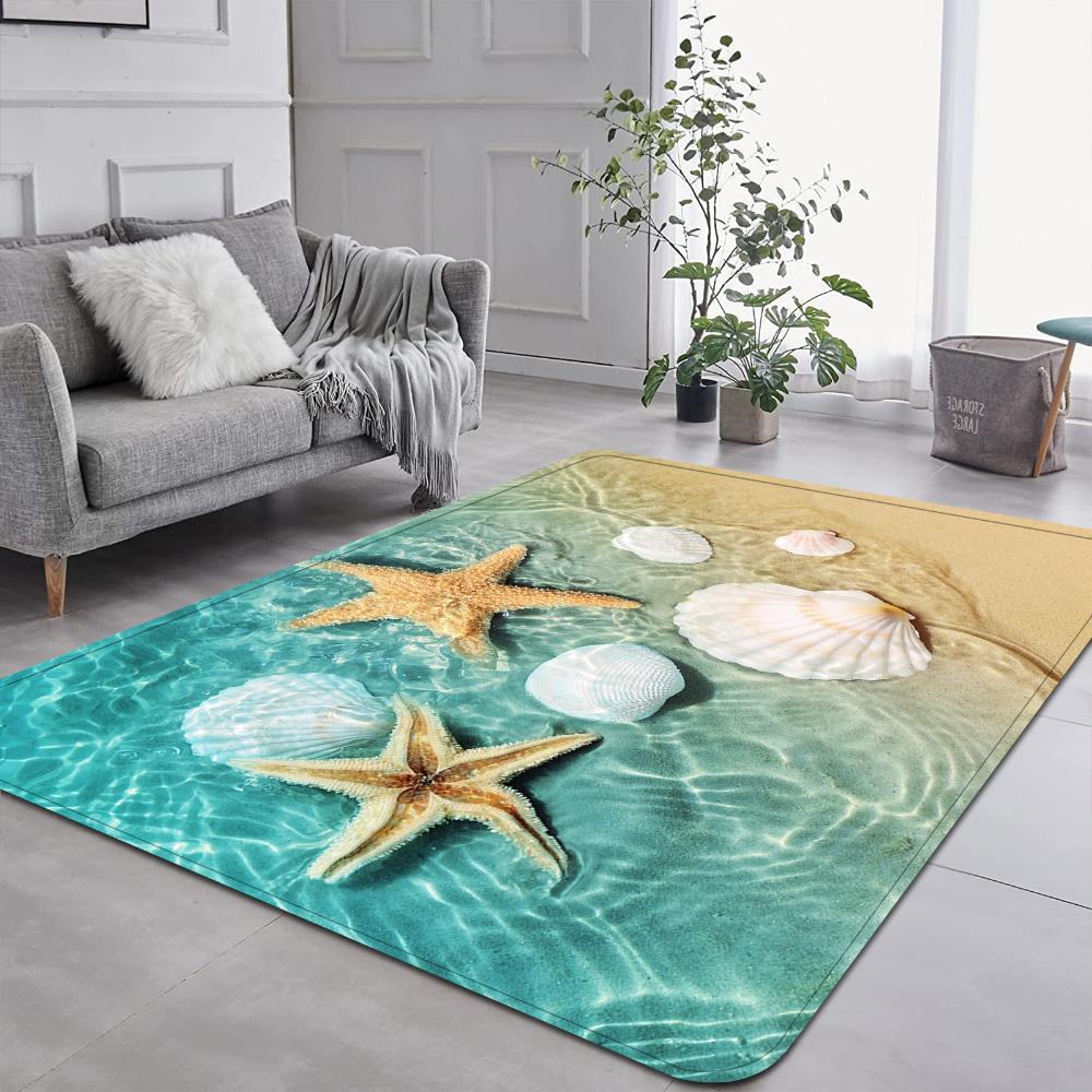 Beach Wave Seaside Pattern Carpet Soft Living Room Decor Rug Floor Mat for Bedroom Sofa Area Balcony Lounge Kitchen
