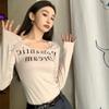 Women's T Shirt Letter Print Slim Casual Long Sleeves Retro