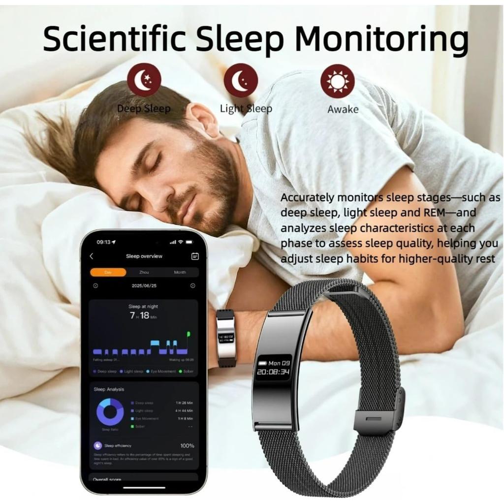 Fitness Tracker Smart Watch for Women Men,Ultra Thin Smart Bracelet 2.8mm Metal Strap, Slim Activity Tracker with Heart Rate, SpO2, Sleep Tracking