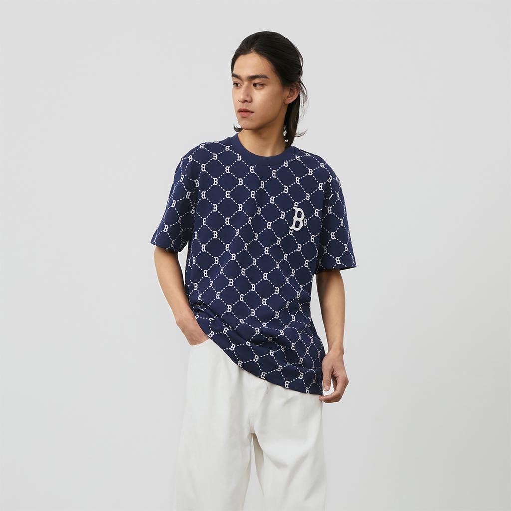 New MLB MONOGRAM Reading Collection T Shirt Unisex Navy Blue 3ATSM0143-43NYS
