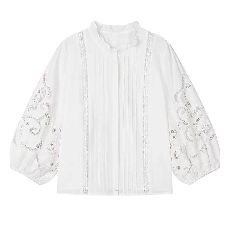 Spring 2026 Elegant White Embroidered French Blouse